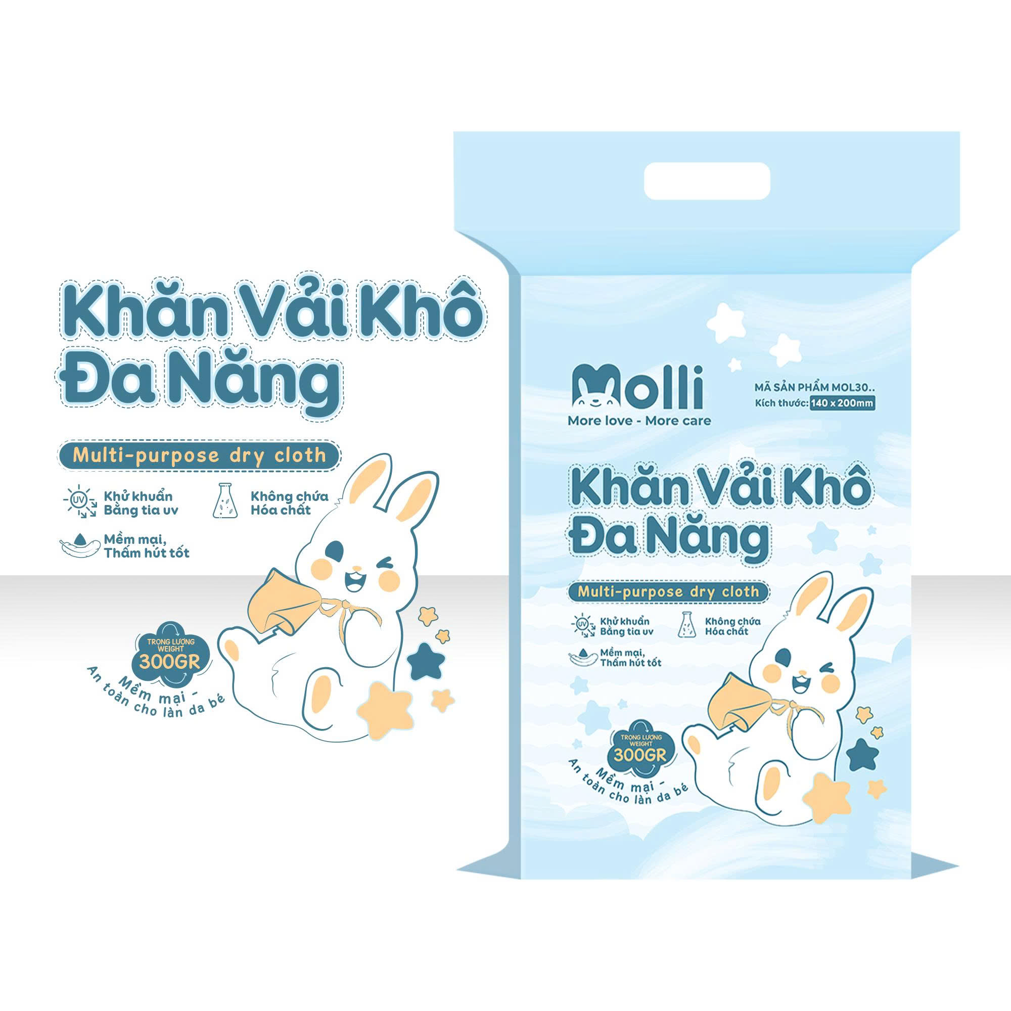Khăn vải khô đa năng Molli dành cho mẹ và bé, thấm hút , mềm mại, an toàn không xù lông