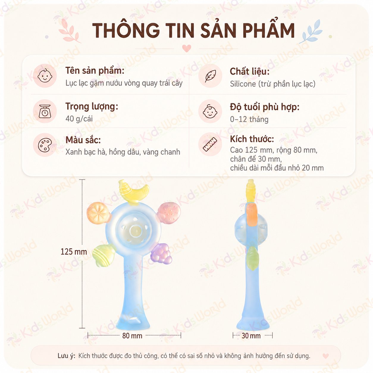 Lục lạc gặm nướu vòng quay trái cây cho bé 0–12 tháng silicone mềm giúp phát triển giác quan, massage nướu mọc răng cho trẻ sơ sinh