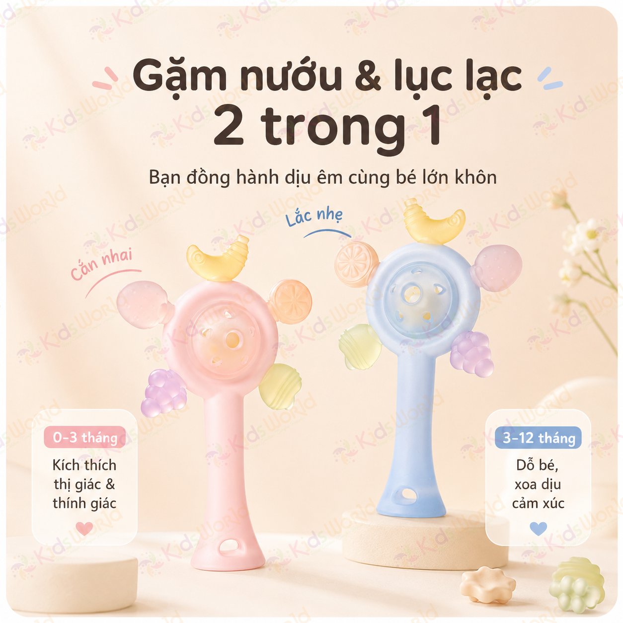 Lục lạc gặm nướu vòng quay trái cây cho bé 0–12 tháng silicone mềm giúp phát triển giác quan, massage nướu mọc răng cho trẻ sơ sinh