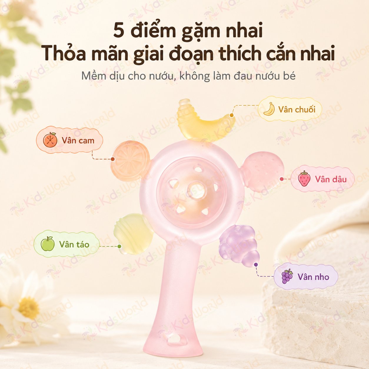 Lục lạc gặm nướu vòng quay trái cây cho bé 0–12 tháng silicone mềm giúp phát triển giác quan, massage nướu mọc răng cho trẻ sơ sinh