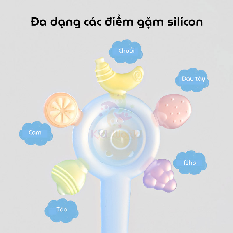 Lục lạc gặm nướu trái cây cho bé giúp massage nướu, giảm thiểu tình trạng đau nhức và ngứa lợi khi bé mọc răng
