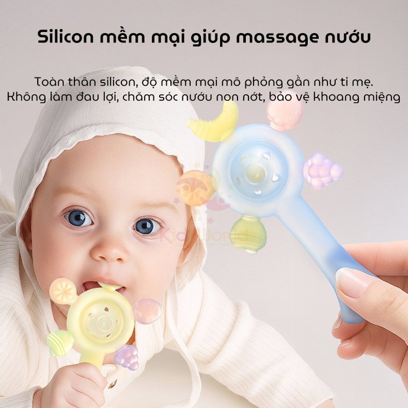 Lục lạc gặm nướu trái cây cho bé giúp massage nướu, giảm thiểu tình trạng đau nhức và ngứa lợi khi bé mọc răng