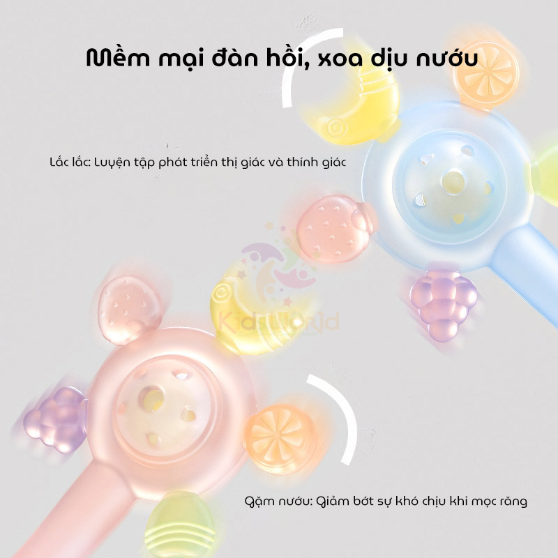 Lục lạc gặm nướu trái cây cho bé giúp massage nướu, giảm thiểu tình trạng đau nhức và ngứa lợi khi bé mọc răng