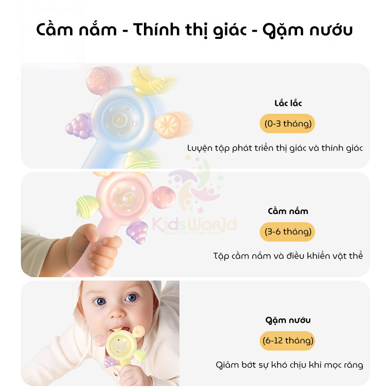 Lục lạc gặm nướu trái cây cho bé giúp massage nướu, giảm thiểu tình trạng đau nhức và ngứa lợi khi bé mọc răng