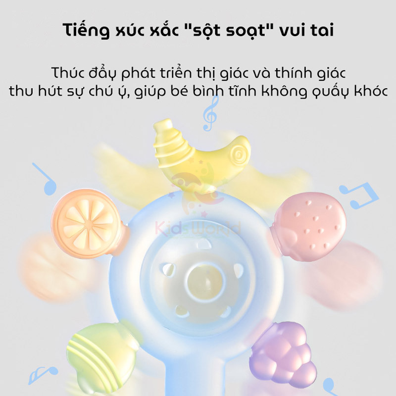 Lục lạc gặm nướu trái cây cho bé giúp massage nướu, giảm thiểu tình trạng đau nhức và ngứa lợi khi bé mọc răng