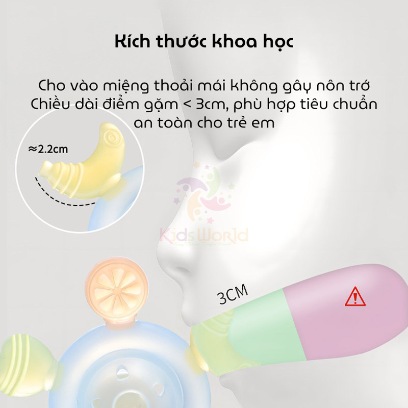 Lục lạc gặm nướu trái cây cho bé giúp massage nướu, giảm thiểu tình trạng đau nhức và ngứa lợi khi bé mọc răng