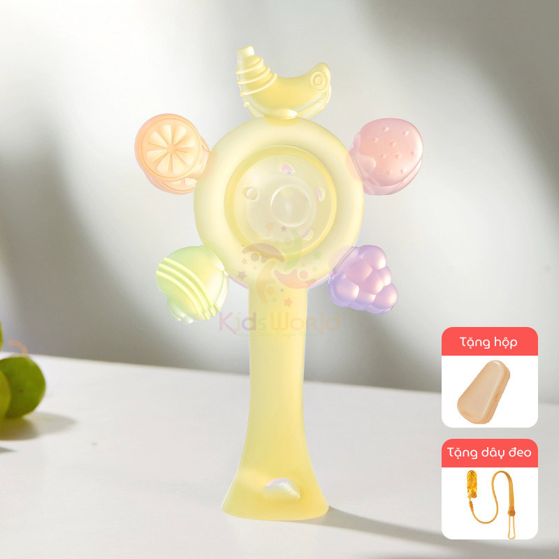 Lục lạc gặm nướu trái cây cho bé giúp massage nướu, giảm thiểu tình trạng đau nhức và ngứa lợi khi bé mọc răng