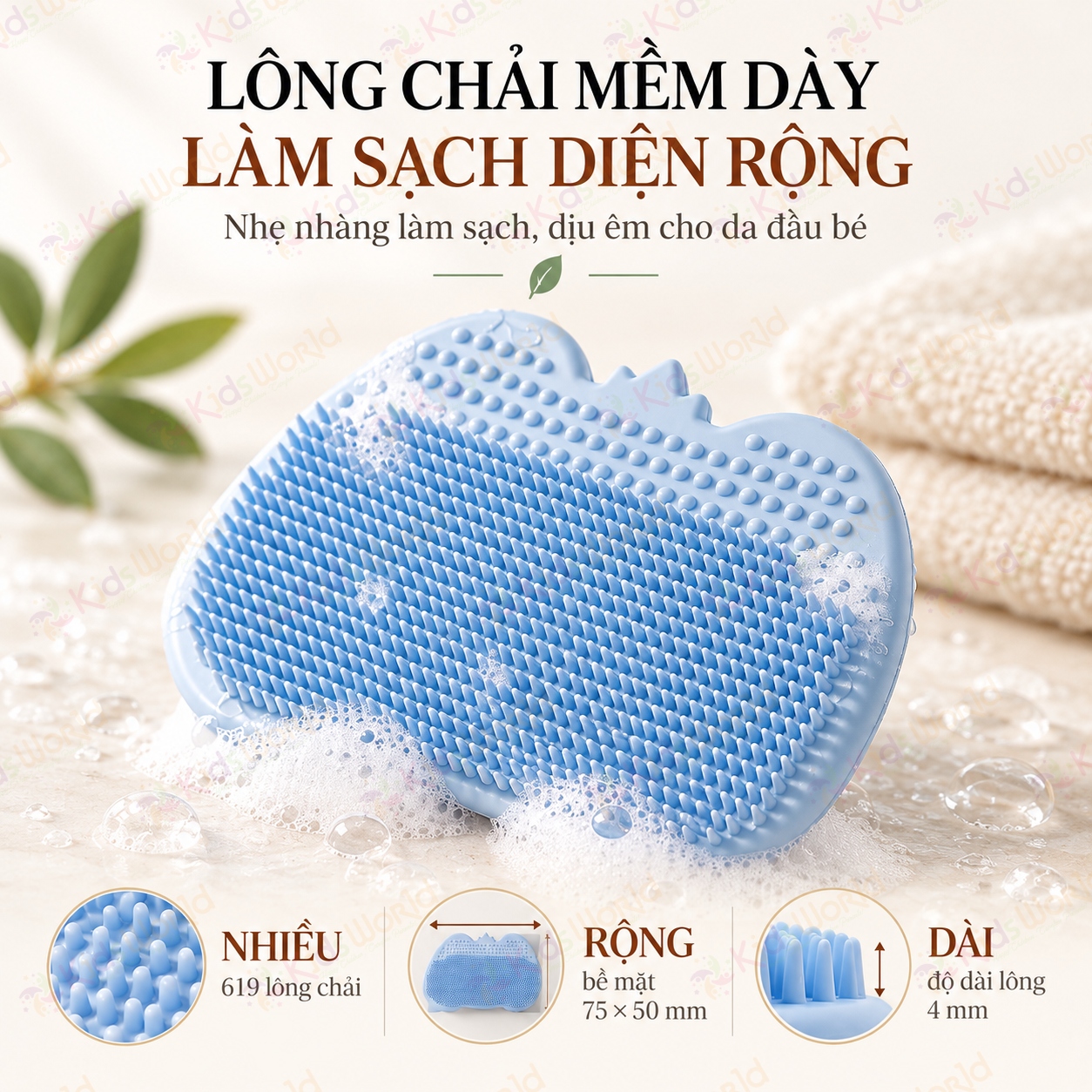 Miếng silicone gội đầu cho bé hình voi 2in1, lược gội đầu lông mềm dày massage da đầu, có đế hút dễ cầm dễ vệ sinh