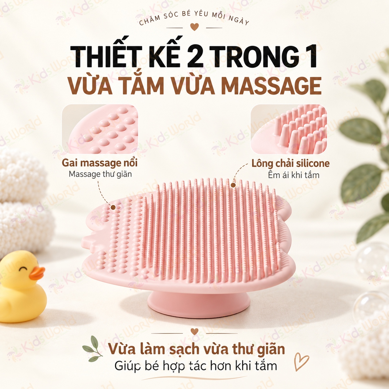 Miếng silicone gội đầu cho bé hình voi 2in1, lược gội đầu lông mềm dày massage da đầu, có đế hút dễ cầm dễ vệ sinh