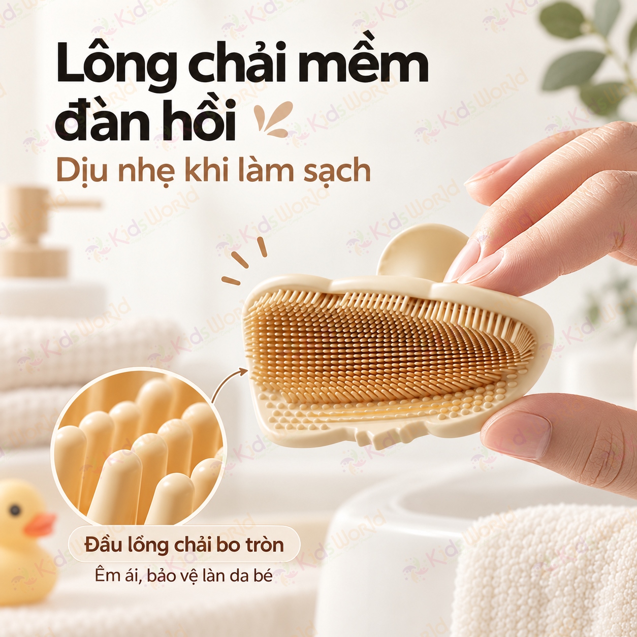 Miếng silicone gội đầu cho bé hình voi 2in1, lược gội đầu lông mềm dày massage da đầu, có đế hút dễ cầm dễ vệ sinh