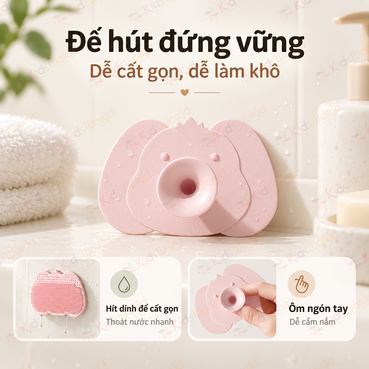 Miếng silicone gội đầu cho bé hình voi 2in1, lược gội đầu lông mềm dày massage da đầu, có đế hút dễ cầm dễ vệ sinh
