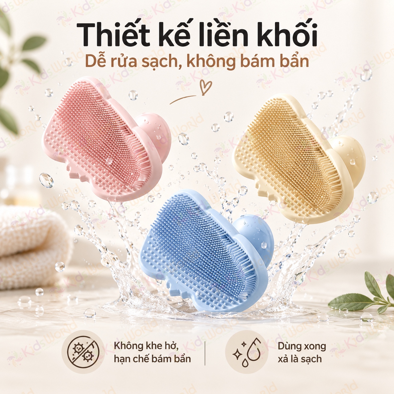 Miếng silicone gội đầu cho bé hình voi 2in1, lược gội đầu lông mềm dày massage da đầu, có đế hút dễ cầm dễ vệ sinh