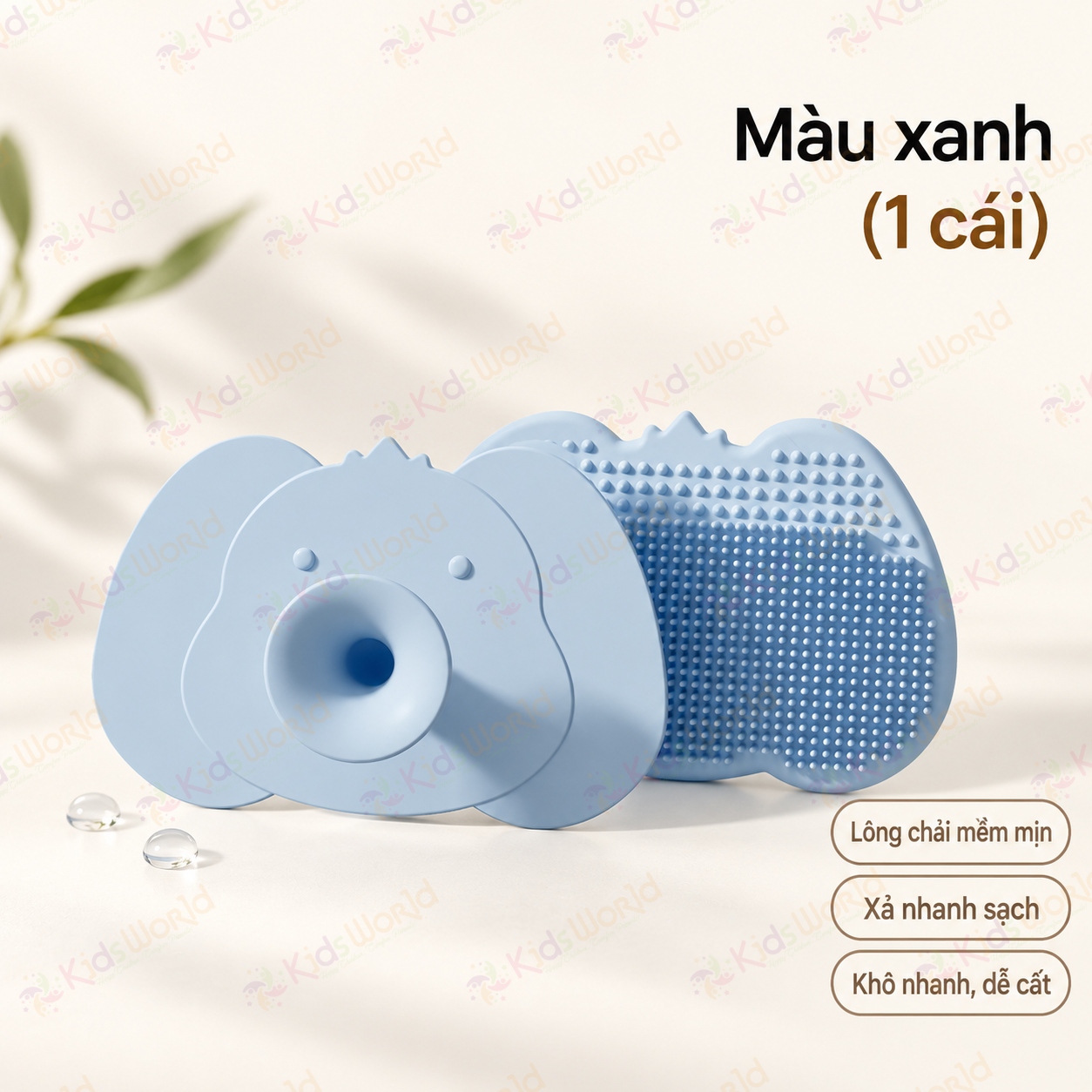 Miếng silicone gội đầu cho bé hình voi 2in1, lược gội đầu lông mềm dày massage da đầu, có đế hút dễ cầm dễ vệ sinh
