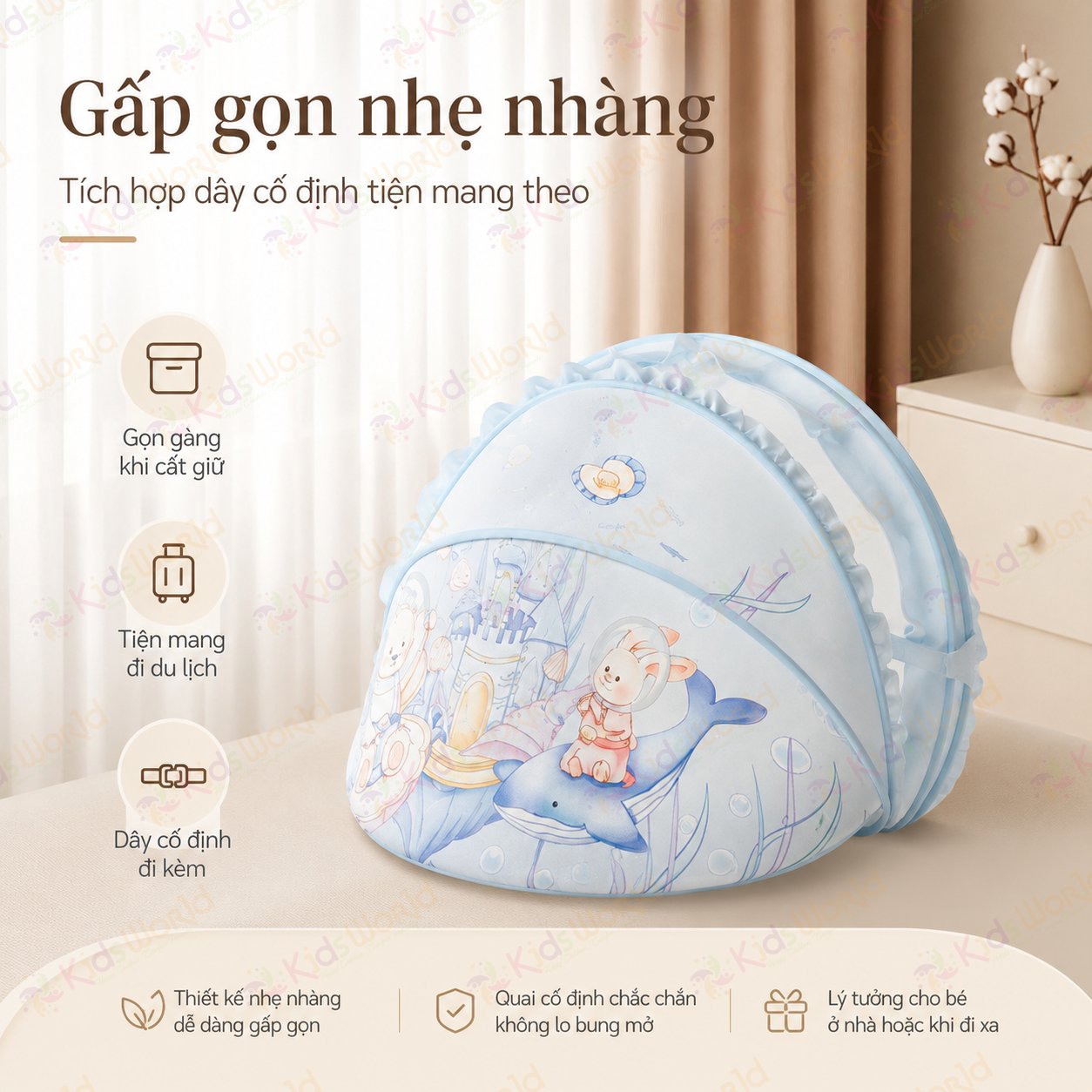 Màn chụp cho bé chống muỗi gấp gọn phiên bản cổ tích, lưới mắt ong mật độ cao, chống muỗi 360°, chắn sáng dịu nhẹ, khung bền chắc, dễ mang theo