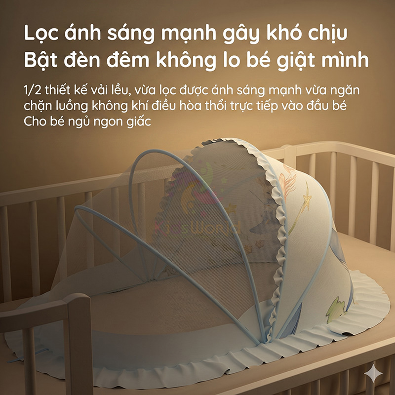 Màn chụp cho bé chống muỗi gấp gọn phiên bản cổ tích thiết kế chắn sáng lưới mắt ong mật độ cao, siêu bền