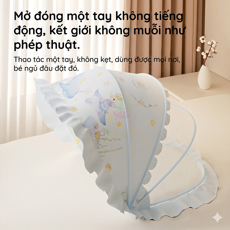 Màn chụp cho bé chống muỗi gấp gọn phiên bản cổ tích thiết kế chắn sáng lưới mắt ong mật độ cao, siêu bền