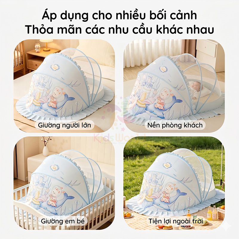 Màn chụp cho bé chống muỗi gấp gọn phiên bản cổ tích thiết kế chắn sáng lưới mắt ong mật độ cao, siêu bền