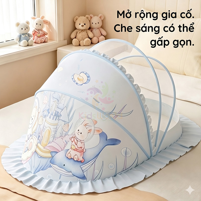 Màn chụp cho bé chống muỗi gấp gọn phiên bản cổ tích thiết kế chắn sáng lưới mắt ong mật độ cao, siêu bền