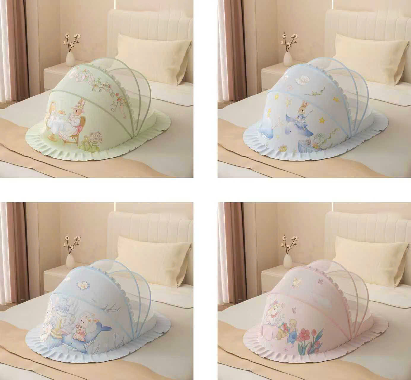 Màn chụp cho bé chống muỗi gấp gọn phiên bản cổ tích thiết kế chắn sáng lưới mắt ong mật độ cao, siêu bền