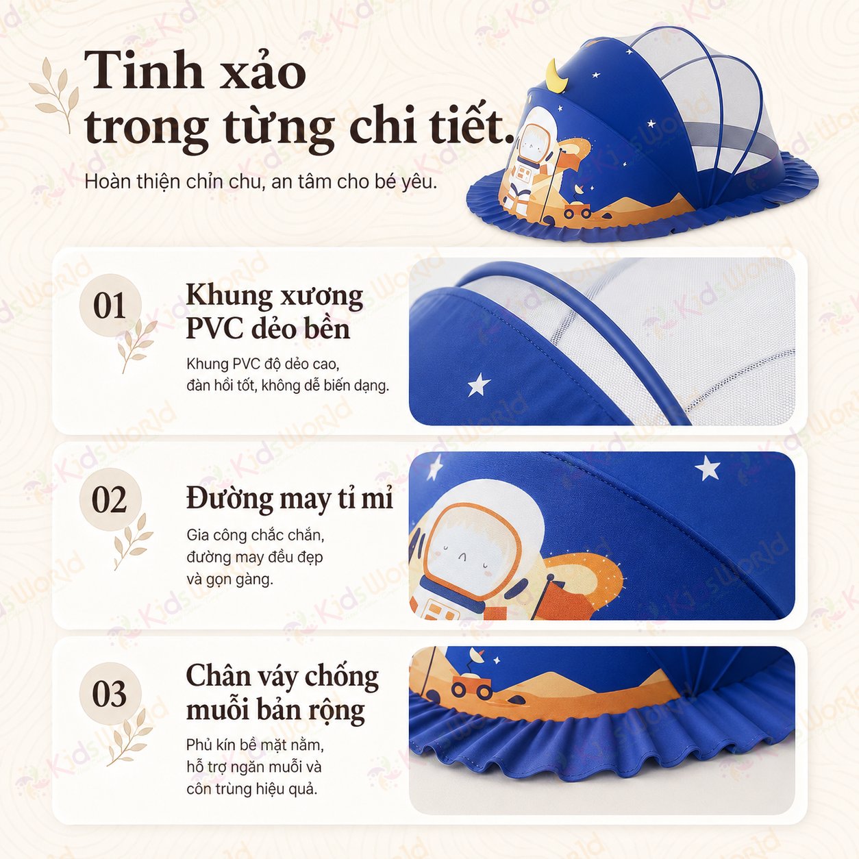 Màn chụp cho bé tự bung chống muỗi gấp gọn tiện lợi, họa tiết hoạt hình dễ thương, thiết kế chắn sáng, lưới mịn thoáng khí, dùng cho giường nôi cũi