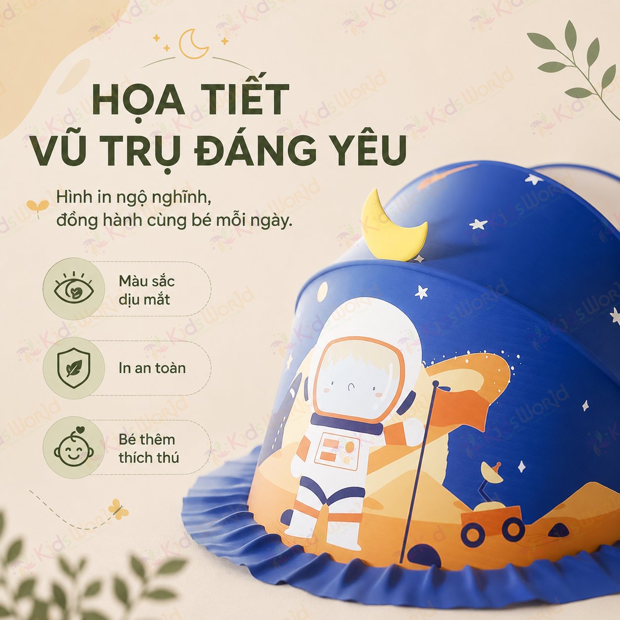 Màn chụp cho bé tự bung chống muỗi gấp gọn tiện lợi, họa tiết hoạt hình dễ thương, thiết kế chắn sáng, lưới mịn thoáng khí, dùng cho giường nôi cũi