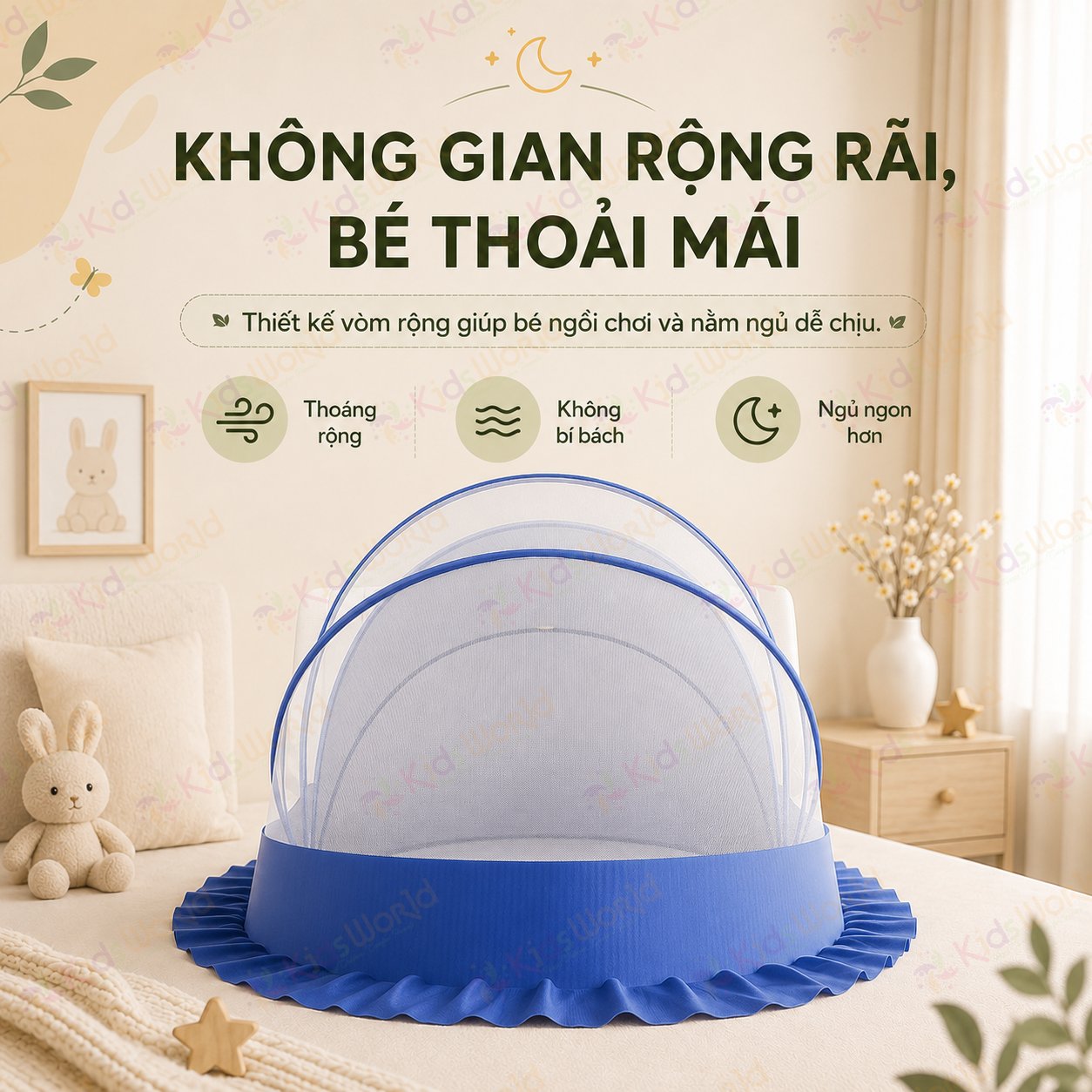 Màn chụp cho bé tự bung chống muỗi gấp gọn tiện lợi, họa tiết hoạt hình dễ thương, thiết kế chắn sáng, lưới mịn thoáng khí, dùng cho giường nôi cũi
