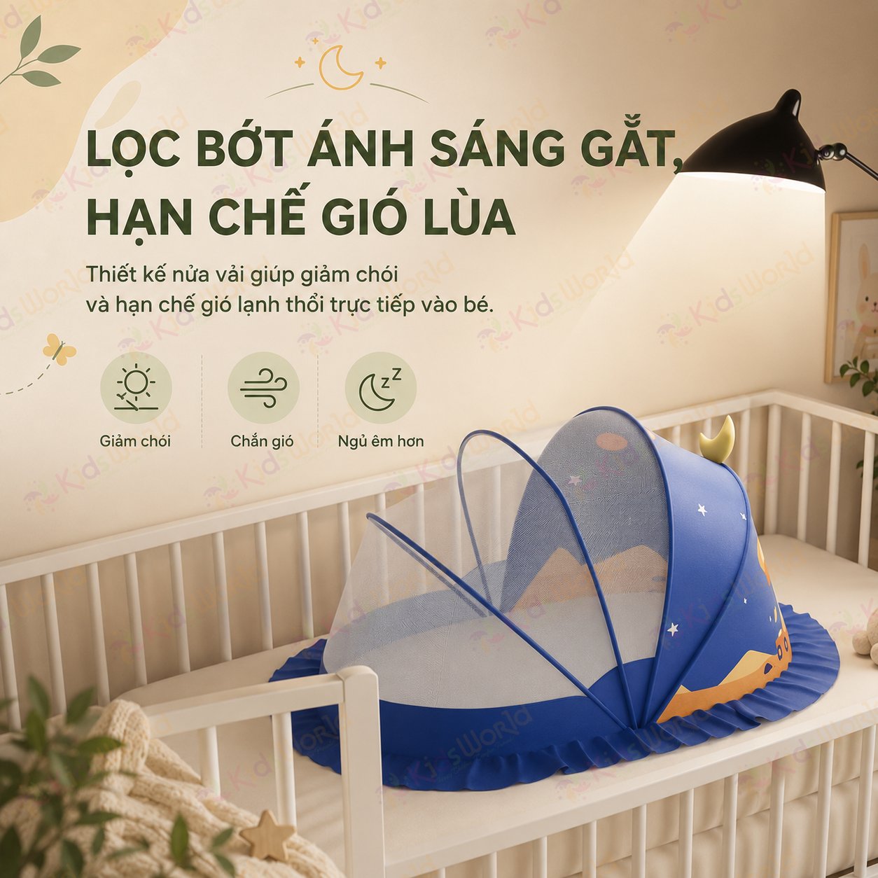 Màn chụp cho bé tự bung chống muỗi gấp gọn tiện lợi, họa tiết hoạt hình dễ thương, thiết kế chắn sáng, lưới mịn thoáng khí, dùng cho giường nôi cũi