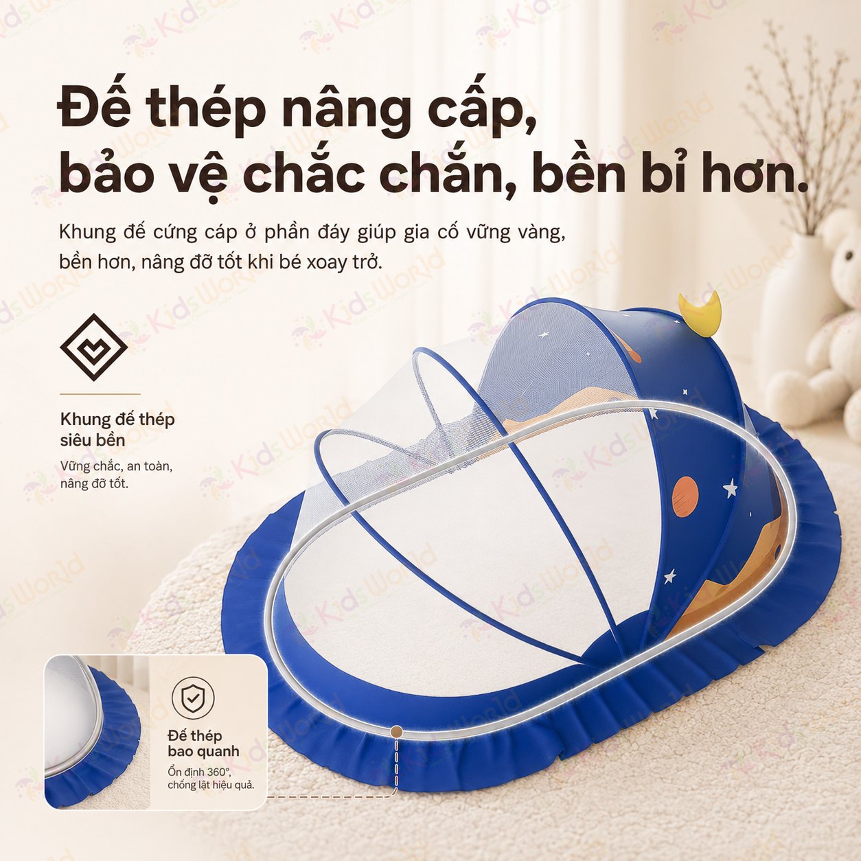 Màn chụp cho bé tự bung chống muỗi gấp gọn tiện lợi, họa tiết hoạt hình dễ thương, thiết kế chắn sáng, lưới mịn thoáng khí, dùng cho giường nôi cũi