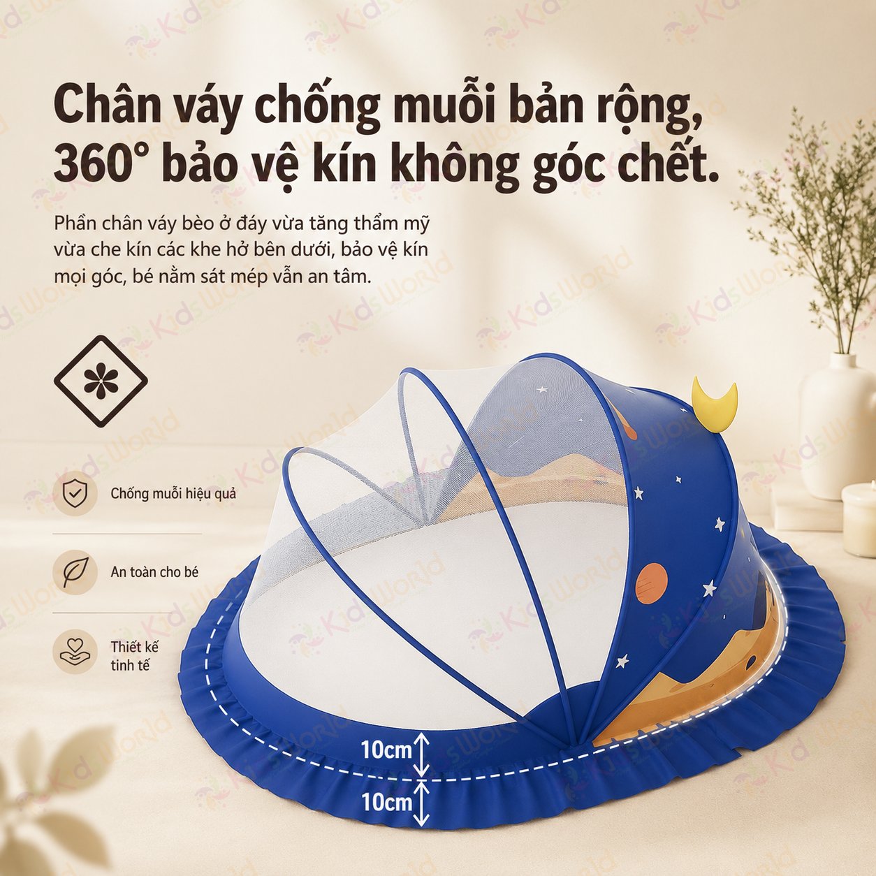 Màn chụp cho bé tự bung chống muỗi gấp gọn tiện lợi, họa tiết hoạt hình dễ thương, thiết kế chắn sáng, lưới mịn thoáng khí, dùng cho giường nôi cũi