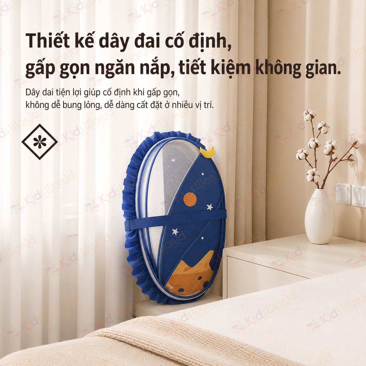 Màn chụp cho bé tự bung chống muỗi gấp gọn tiện lợi, họa tiết hoạt hình dễ thương, thiết kế chắn sáng, lưới mịn thoáng khí, dùng cho giường nôi cũi