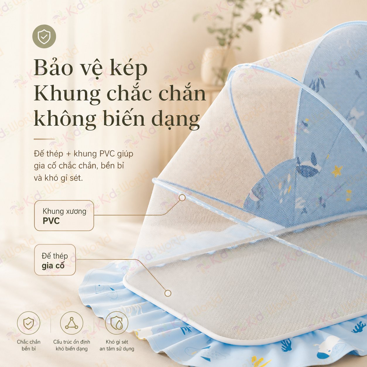 Màn chụp tự bung cho bé gấp gọn chống muỗi côn trùng, họa tiết động vật đại dương dễ thương, lưới mắt ong thoáng khí, thiết kế chắn sáng dùng cho giường nôi cũi