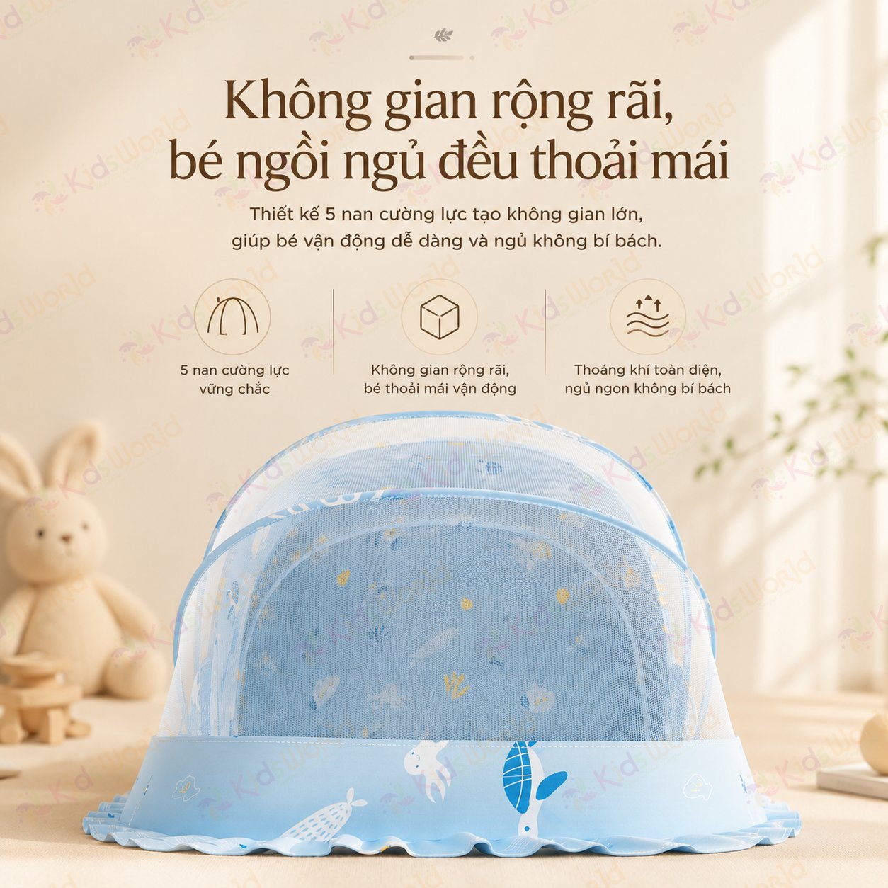 Màn chụp tự bung cho bé gấp gọn chống muỗi côn trùng, họa tiết động vật đại dương dễ thương, lưới mắt ong thoáng khí, thiết kế chắn sáng dùng cho giường nôi cũi