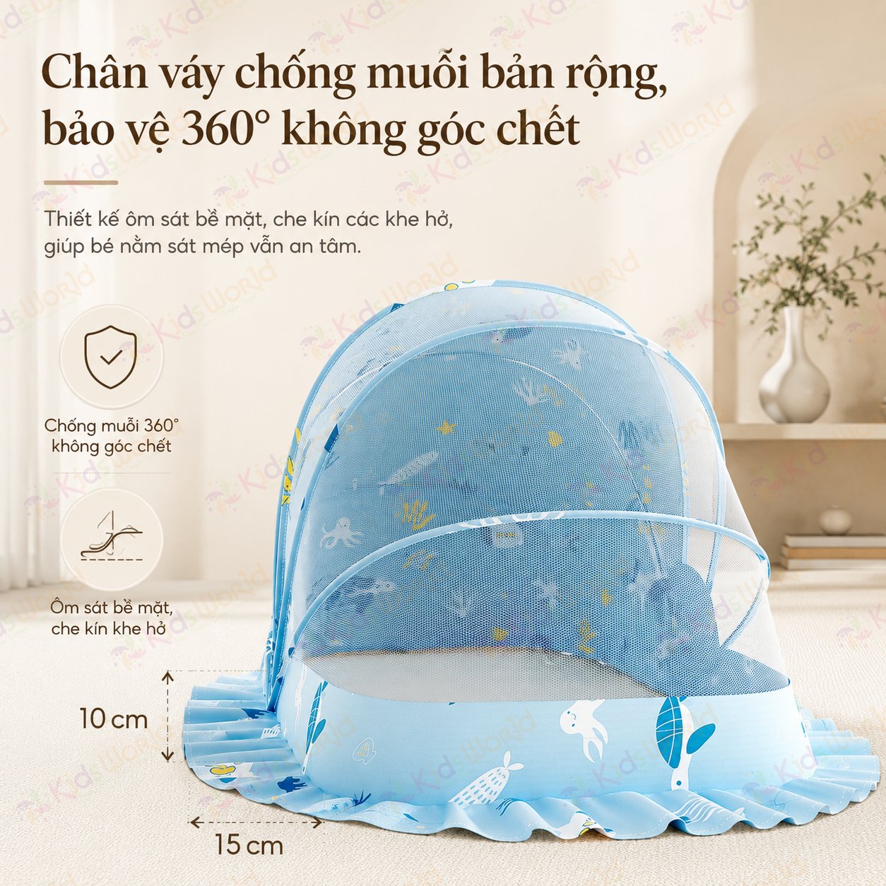 Màn chụp tự bung cho bé gấp gọn chống muỗi côn trùng, họa tiết động vật đại dương dễ thương, lưới mắt ong thoáng khí, thiết kế chắn sáng dùng cho giường nôi cũi
