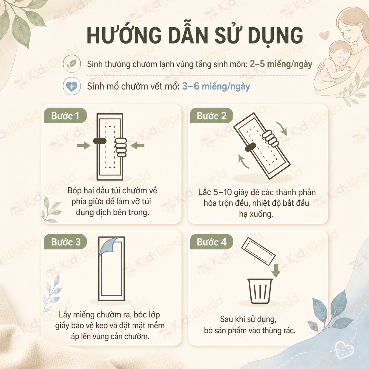 Miếng chườm lạnh tầng sinh môn cho mẹ bầu sau sinh WAI Medical Ice Pads dùng 1 lần băng vệ sinh chườm lạnh giảm đau, giảm sưng, thấm hút sản dịch, dùng cho sinh thường & sinh mổ