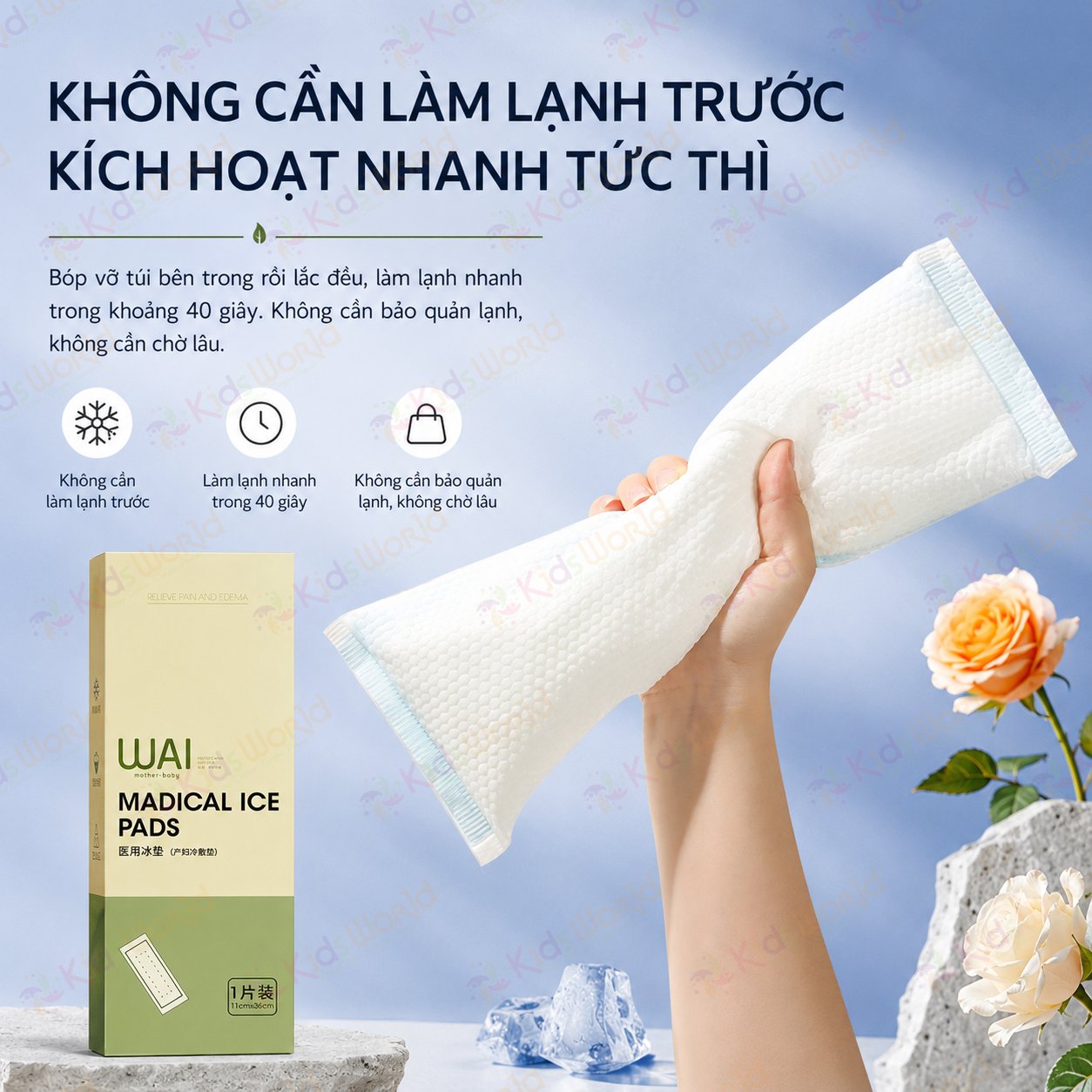 Miếng chườm lạnh tầng sinh môn cho mẹ bầu sau sinh WAI Medical Ice Pads dùng 1 lần băng vệ sinh chườm lạnh giảm đau, giảm sưng, thấm hút sản dịch, dùng cho sinh thường & sinh mổ
