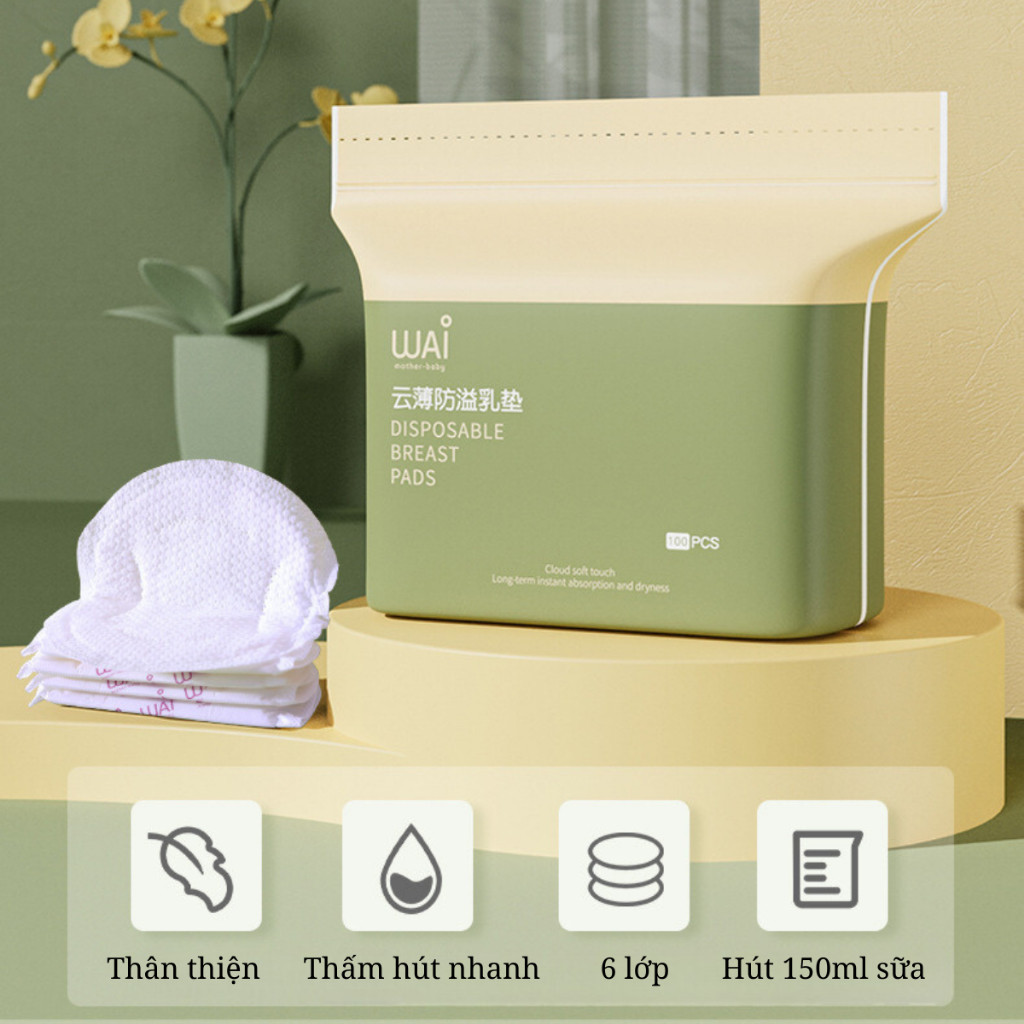 Miếng lót thấm sữa Wai siêu thấm với kết cấu 6 lớp chống tràn thoáng khí không bị nóng chất lượng tốt cho mẹ