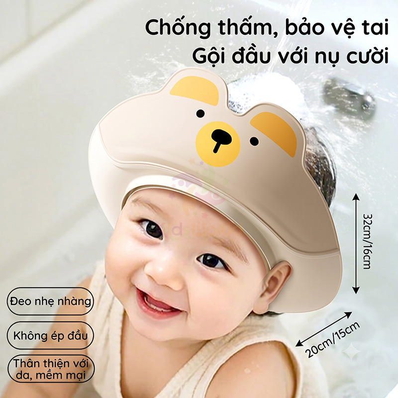 Mũ gội đầu, mũ tắm chắn nước bảo vệ tai cho bé yêu từ 0-6 tuổi, có thể điều chỉnh kích thước theo vòng đầu của bé