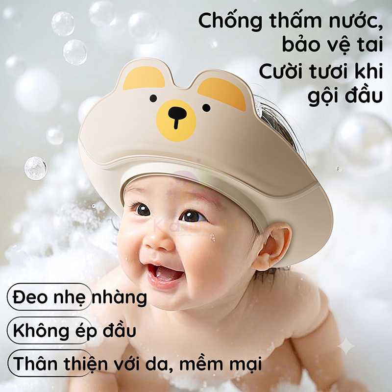 Mũ gội đầu, mũ tắm chắn nước bảo vệ tai cho bé yêu từ 0-6 tuổi, có thể điều chỉnh kích thước theo vòng đầu của bé