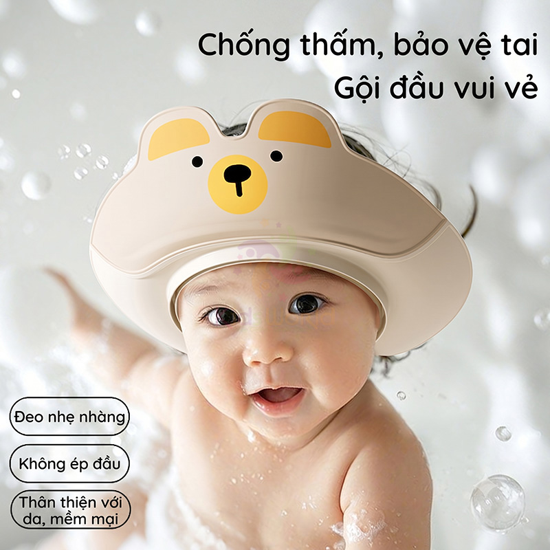 Mũ gội đầu, mũ tắm chắn nước bảo vệ tai cho bé yêu từ 0-6 tuổi, có thể điều chỉnh kích thước theo vòng đầu của bé
