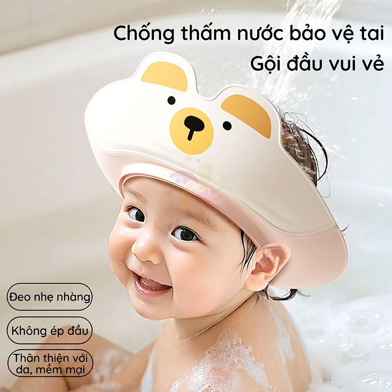 Mũ gội đầu, mũ tắm chắn nước bảo vệ tai cho bé yêu từ 0-6 tuổi, có thể điều chỉnh kích thước theo vòng đầu của bé