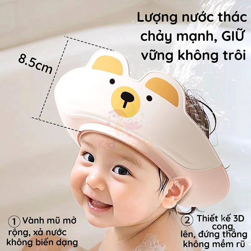 Mũ gội đầu, mũ tắm chắn nước bảo vệ tai cho bé yêu từ 0-6 tuổi, có thể điều chỉnh kích thước theo vòng đầu của bé
