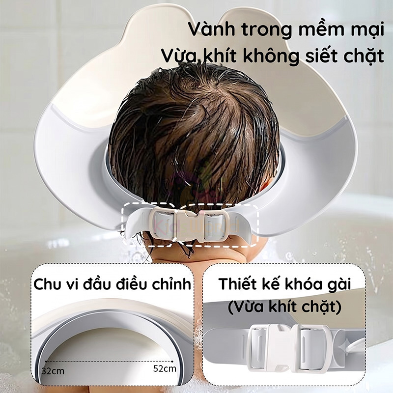Mũ gội đầu, mũ tắm chắn nước bảo vệ tai cho bé yêu từ 0-6 tuổi, có thể điều chỉnh kích thước theo vòng đầu của bé