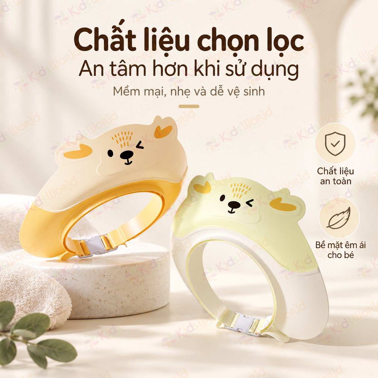 Mũ tắm chắn nước cho bé hình tuần lộc vành rộng 8.5cm, 3 lớp chắn nước, điều chỉnh 32–52cm, bảo vệ mắt tai khi gội đầu