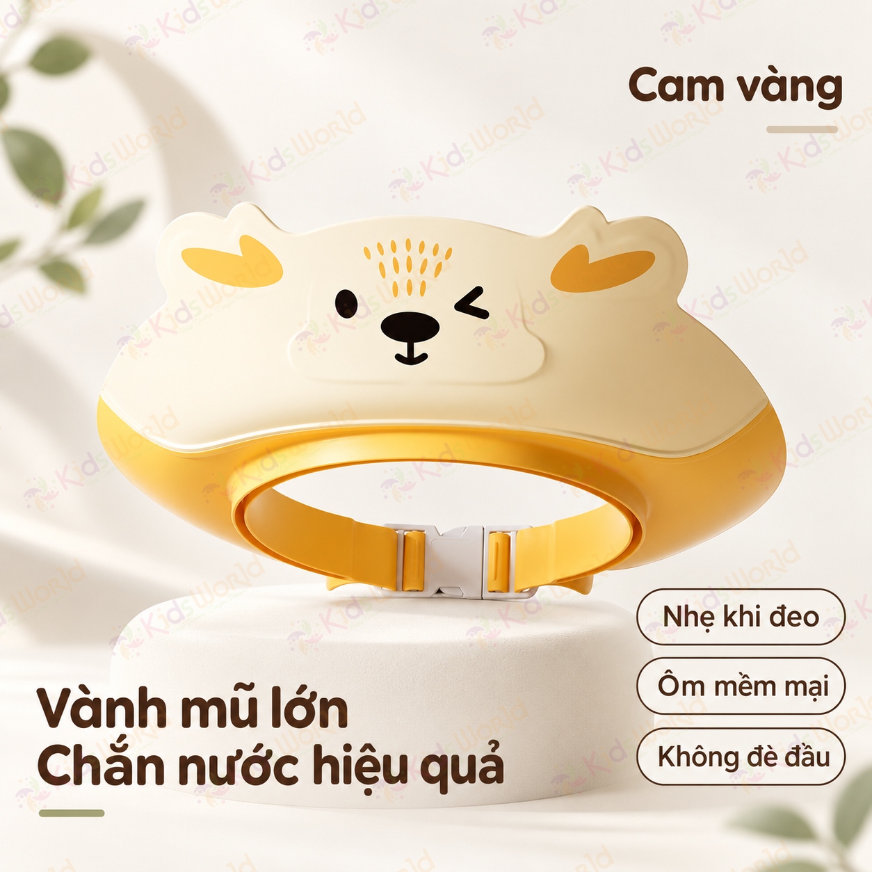 Mũ tắm chắn nước cho bé hình tuần lộc vành rộng 8.5cm, 3 lớp chắn nước, điều chỉnh 32–52cm, bảo vệ mắt tai khi gội đầu