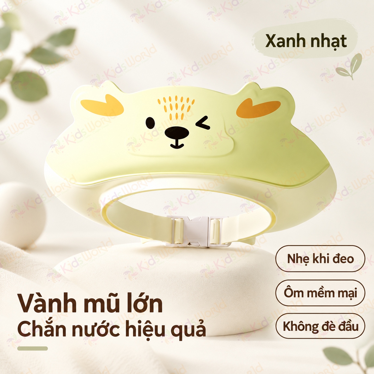 Mũ tắm chắn nước cho bé hình tuần lộc vành rộng 8.5cm, 3 lớp chắn nước, điều chỉnh 32–52cm, bảo vệ mắt tai khi gội đầu