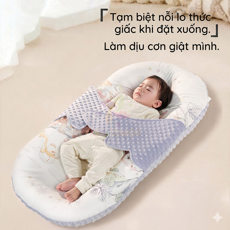 Nôi ngủ chung giường cho bé sơ sinh hoạ tiết cổ tích cao cấp thiết kế mô trong bụng mẹ chống giật mình, chống đè nhầm, định hình đầu & cột sống cho bé từ 0-12 tháng