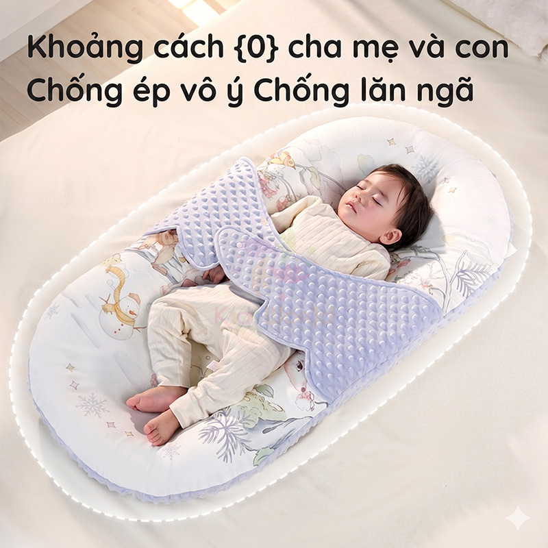 Nôi ngủ chung giường cho bé sơ sinh hoạ tiết cổ tích cao cấp thiết kế mô trong bụng mẹ chống giật mình, chống đè nhầm, định hình đầu & cột sống cho bé từ 0-12 tháng
