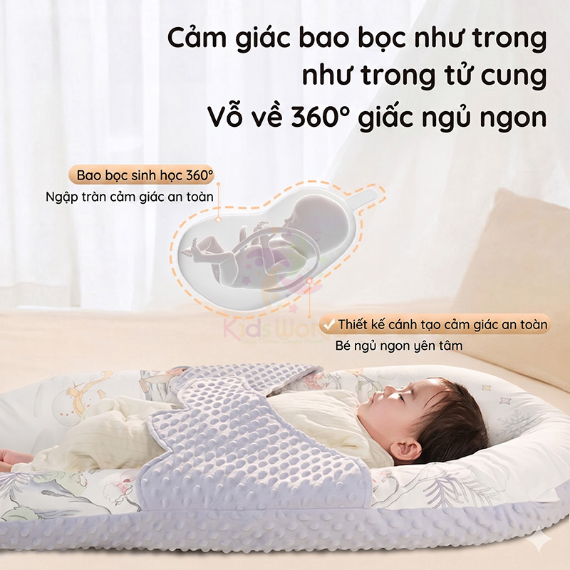Nôi ngủ chung giường cho bé sơ sinh hoạ tiết cổ tích cao cấp thiết kế mô trong bụng mẹ chống giật mình, chống đè nhầm, định hình đầu & cột sống cho bé từ 0-12 tháng