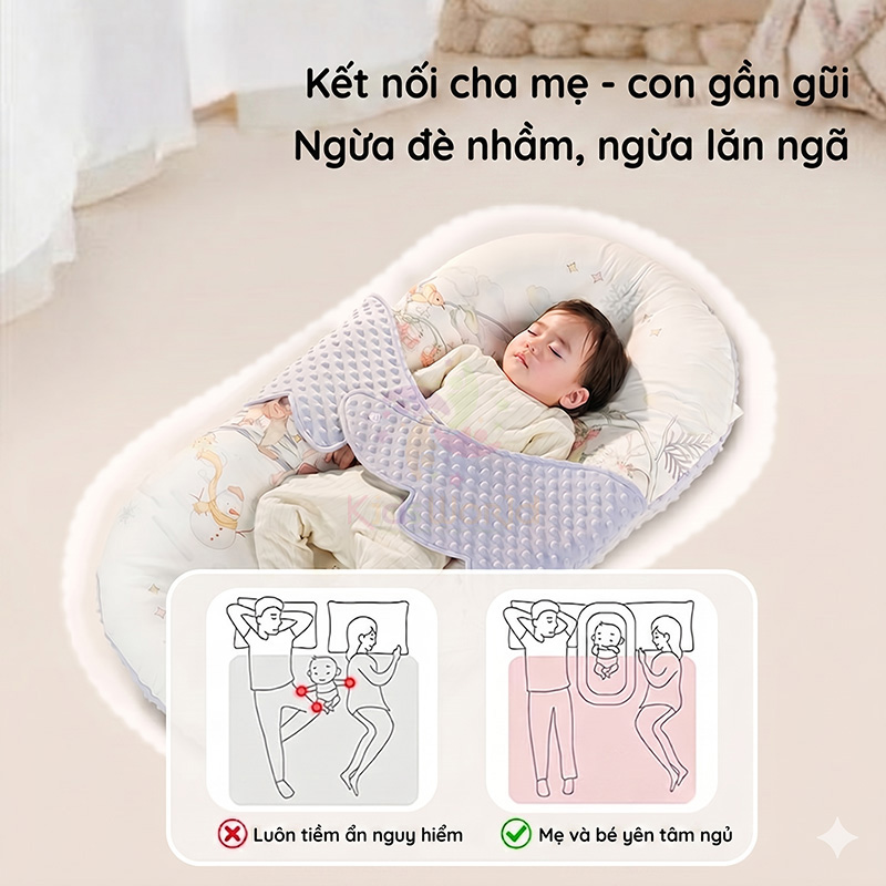 Nôi ngủ chung giường cho bé sơ sinh hoạ tiết cổ tích cao cấp thiết kế mô trong bụng mẹ chống giật mình, chống đè nhầm, định hình đầu & cột sống cho bé từ 0-12 tháng
