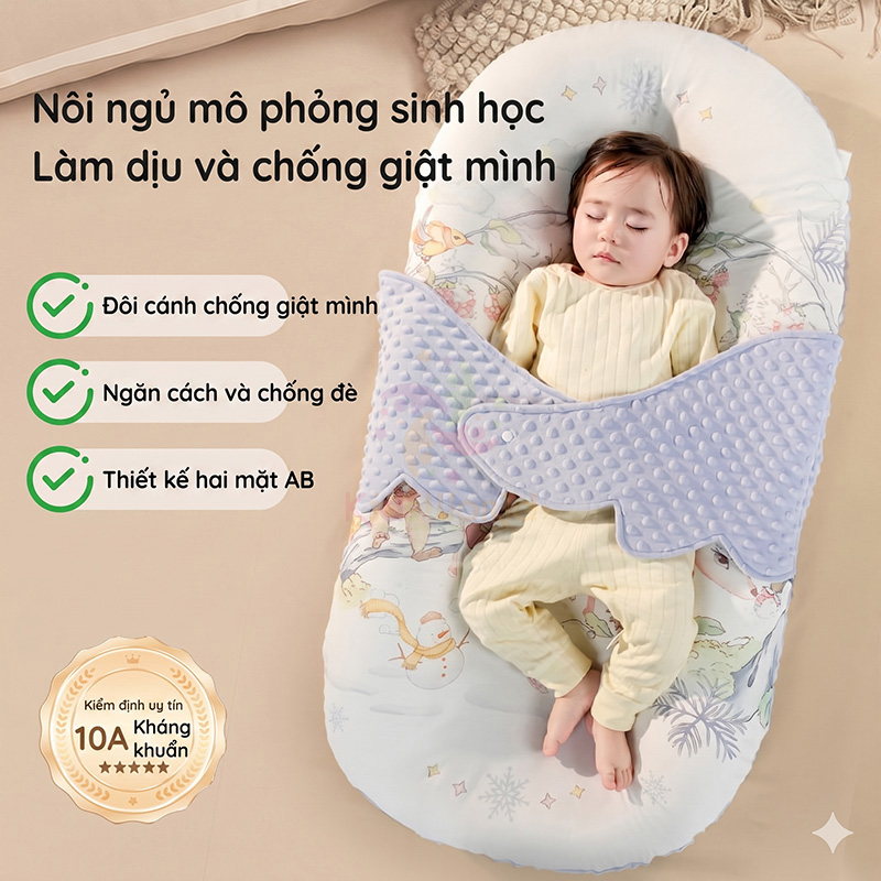 Nôi ngủ chung giường cho bé sơ sinh hoạ tiết cổ tích cao cấp thiết kế mô trong bụng mẹ chống giật mình, chống đè nhầm, định hình đầu & cột sống cho bé từ 0-12 tháng